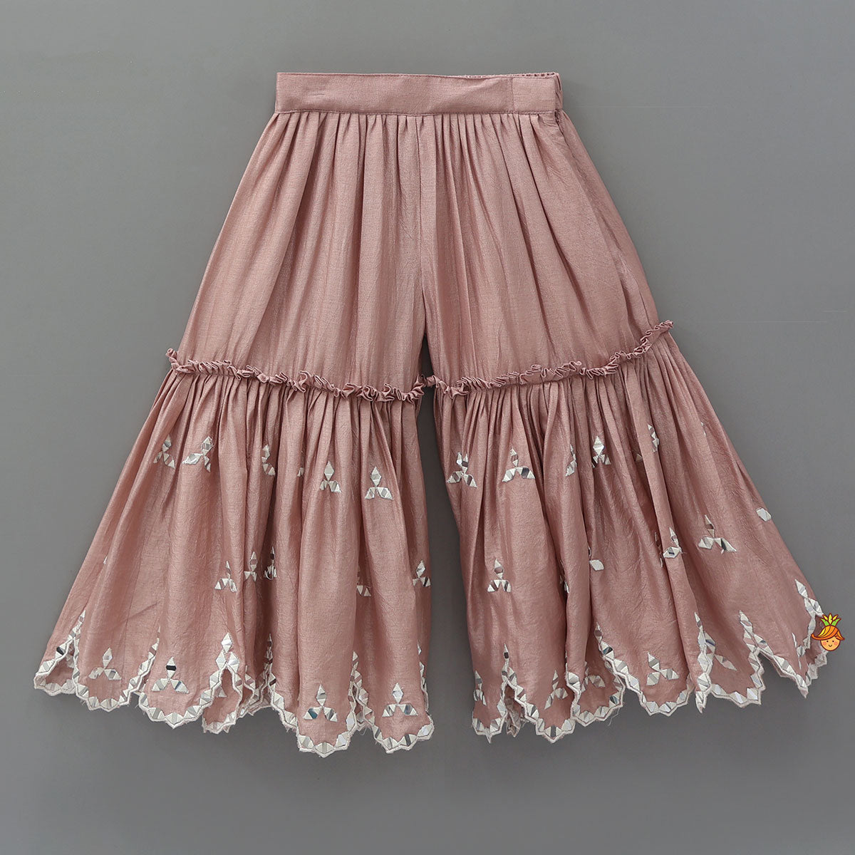 Pink Faux Mirror Embroidered Ruffle Detailed Kurti With Sharara