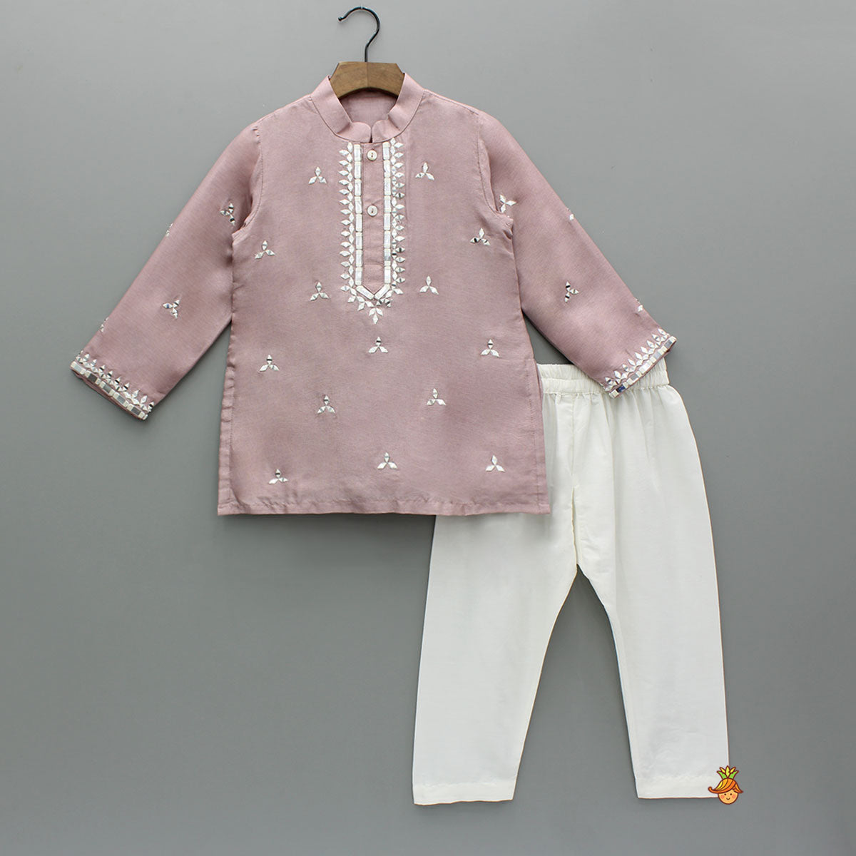 Faux Mirror Embroidered Pink Kurta With Pyjama