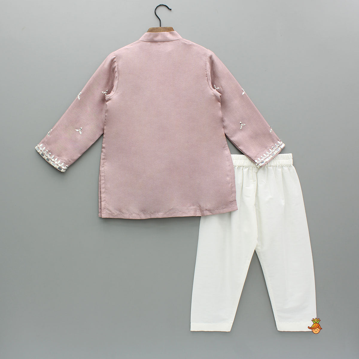 Faux Mirror Embroidered Pink Kurta With Pyjama