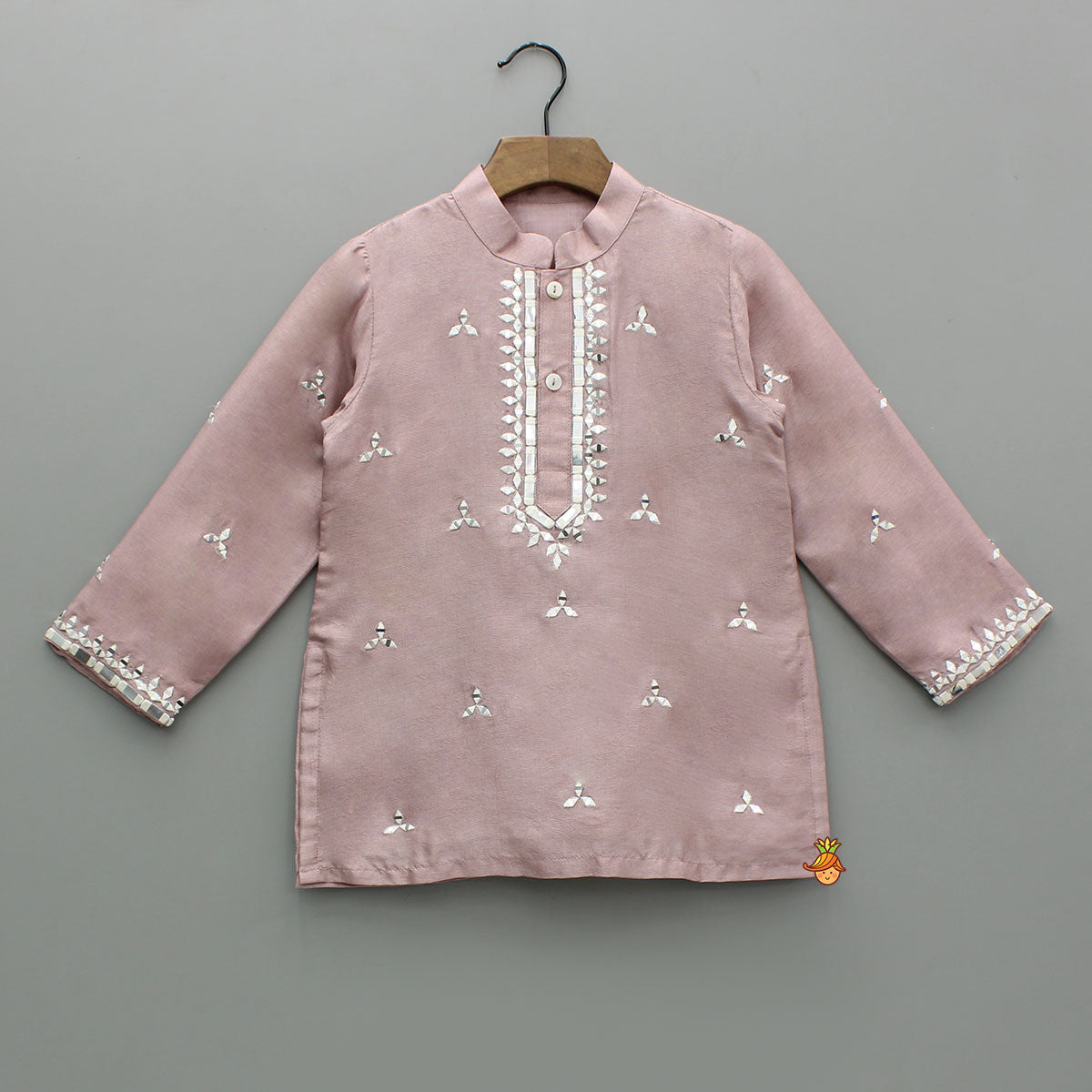 Faux Mirror Embroidered Pink Kurta With Pyjama