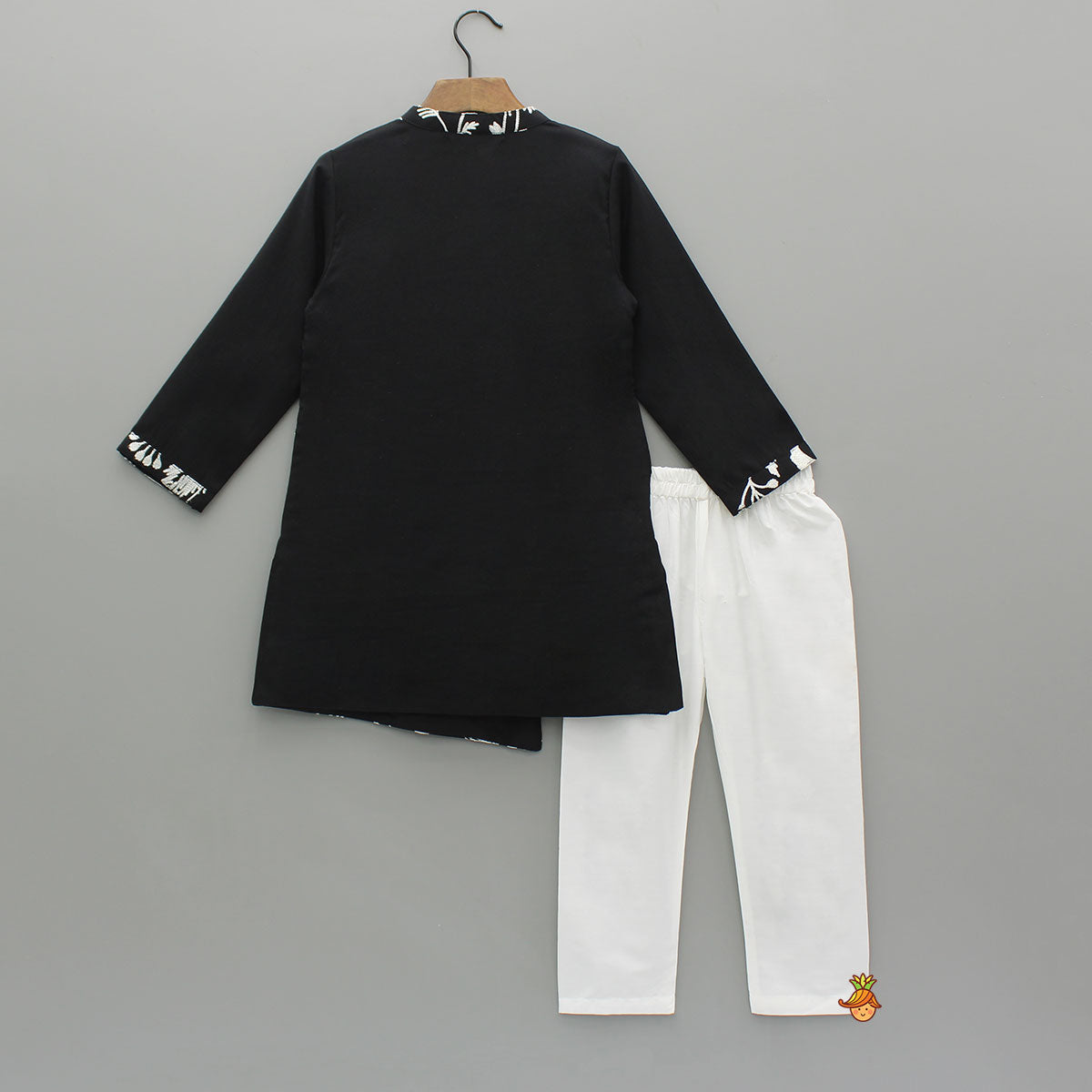 Stunning Black Asymmetric Floral Embroidered Kurta With Pyjama