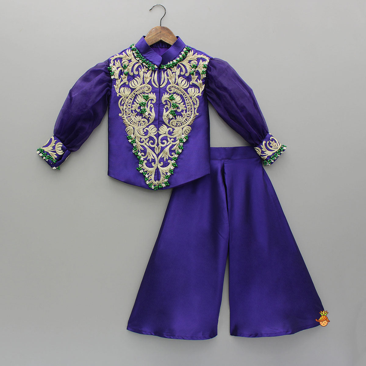 Stunning Embroidered Purple Embellished Top With Palazzo