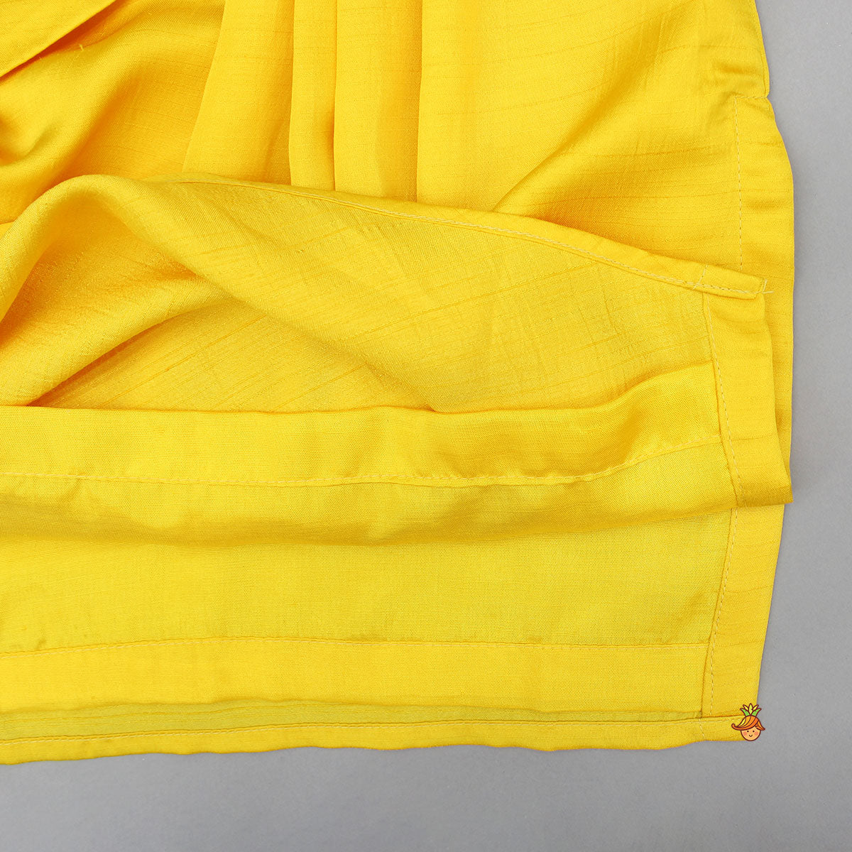 Yellow Draped Embroidered Kurta With Off White Pyjama