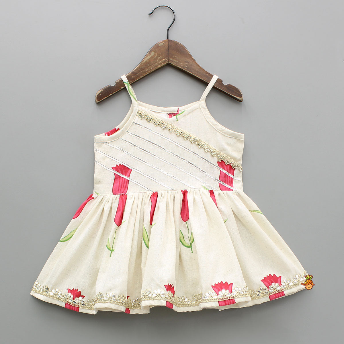 Red Tulip Printed Strappy Peplum Kurti With Printed Sharara And Red Dupatta