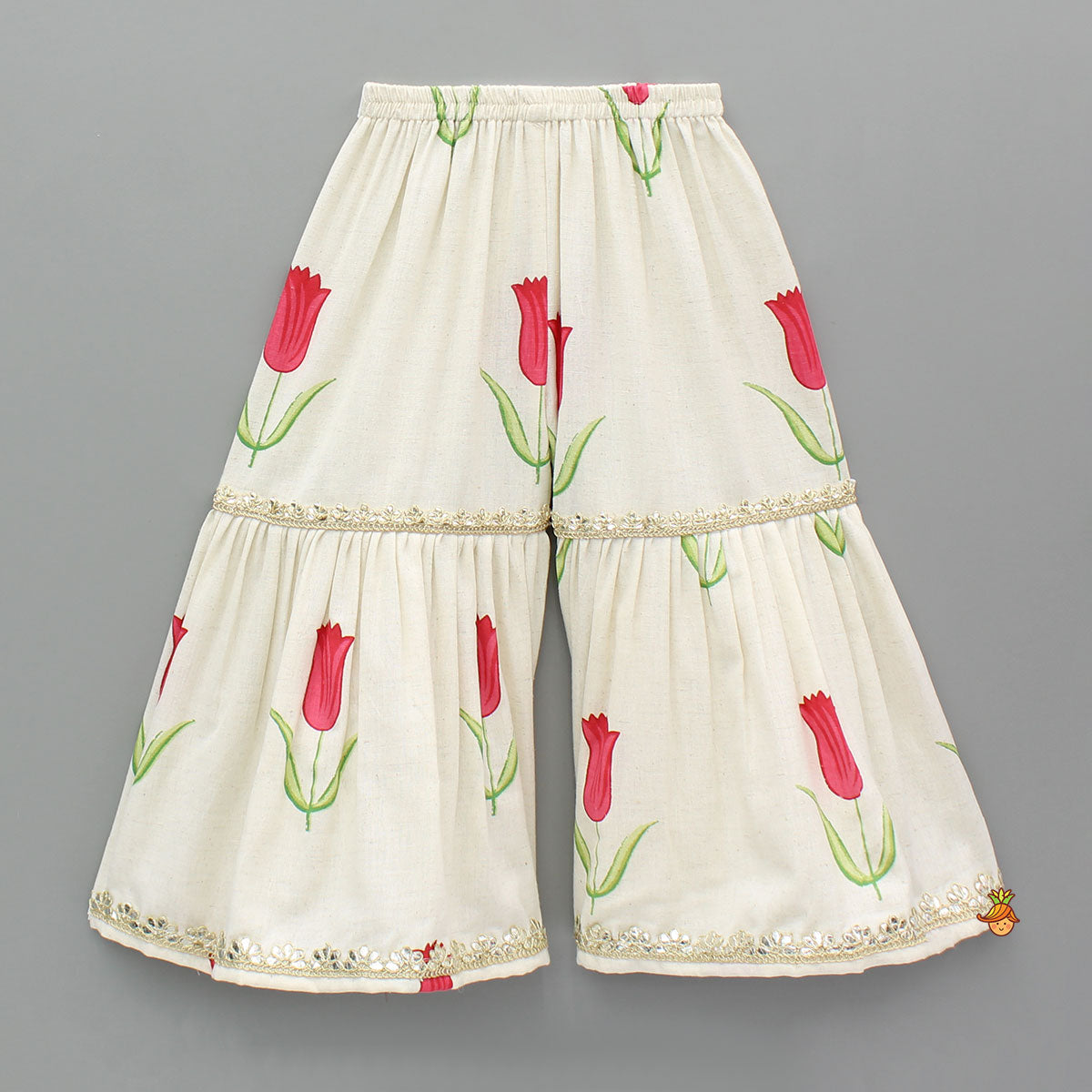 Red Tulip Printed Strappy Peplum Kurti With Printed Sharara And Red Dupatta