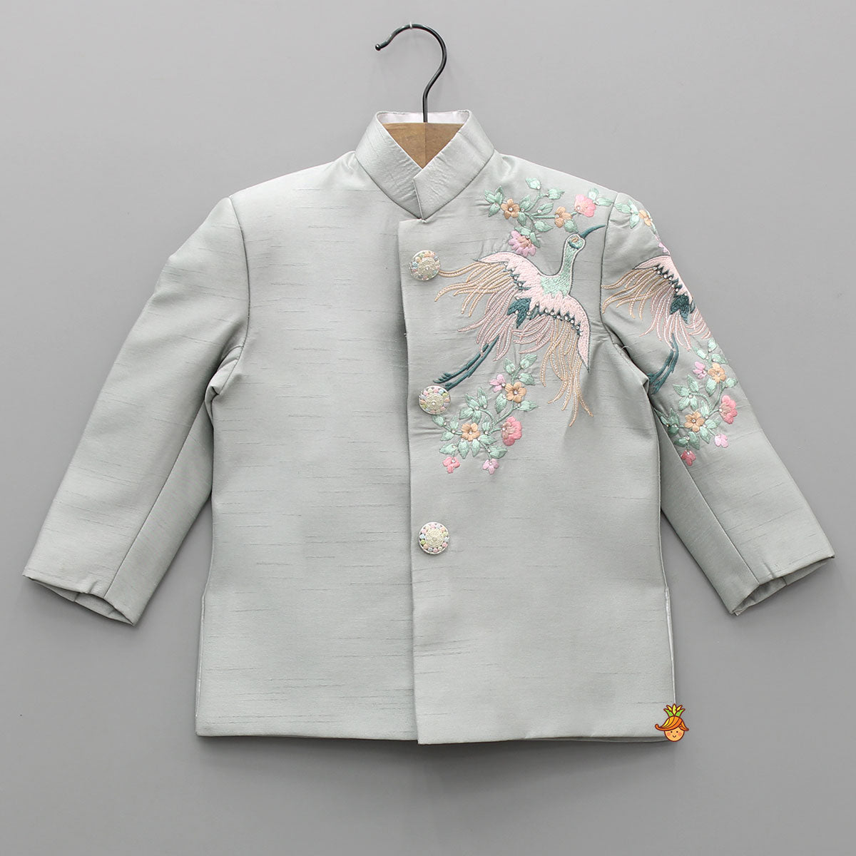 Grey Beautiful Embroidered Sherwani With Cream White Pyjama