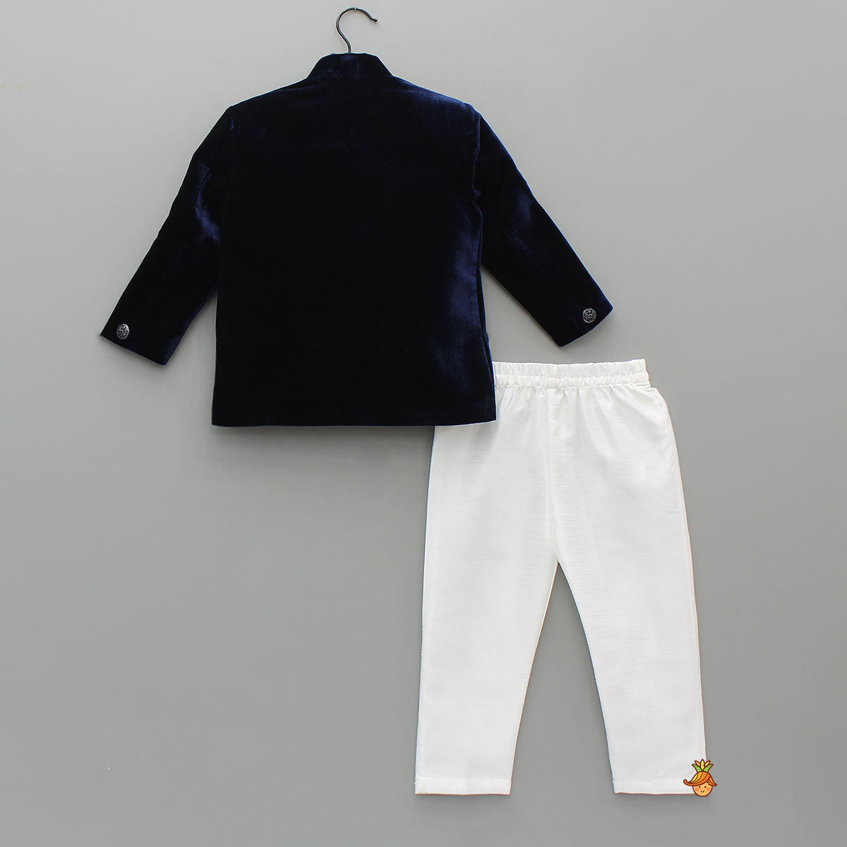 Stylish Embroidered Blue Velvet Sherwani With White Pyjama