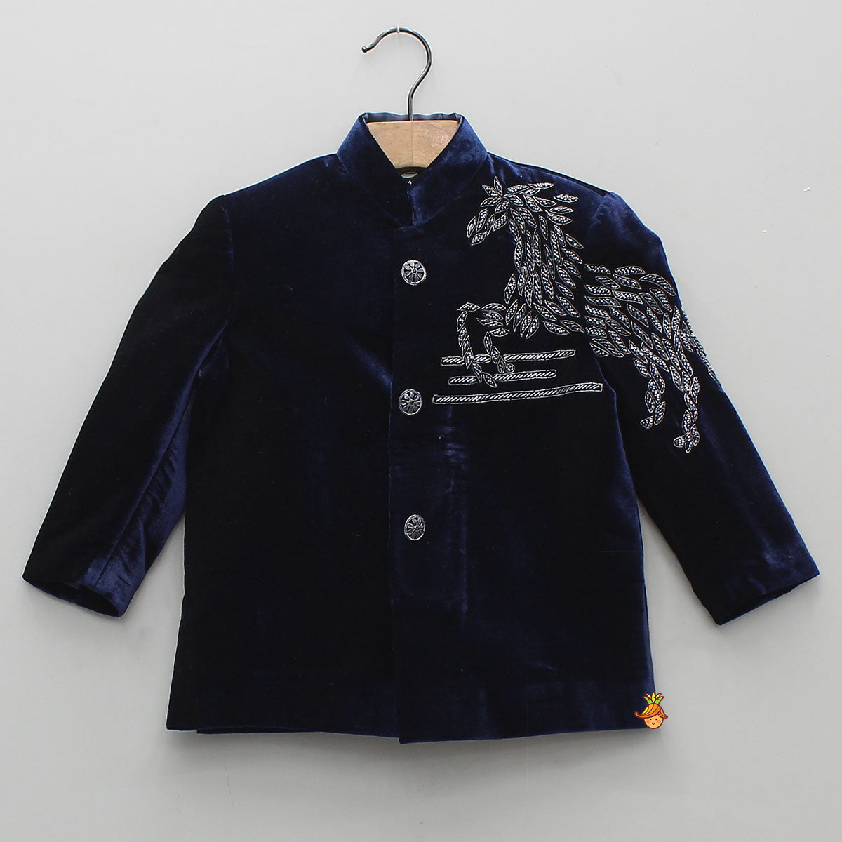 Stylish Embroidered Blue Velvet Sherwani With White Pyjama