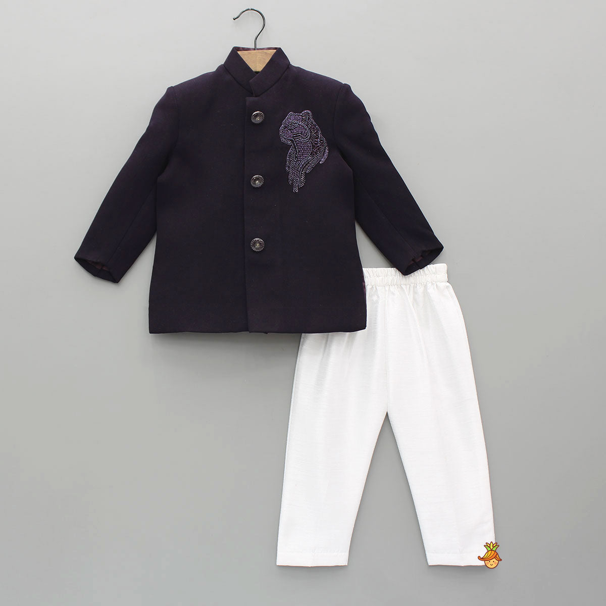 Elegant Embroidered Sherwani With White Pyjama
