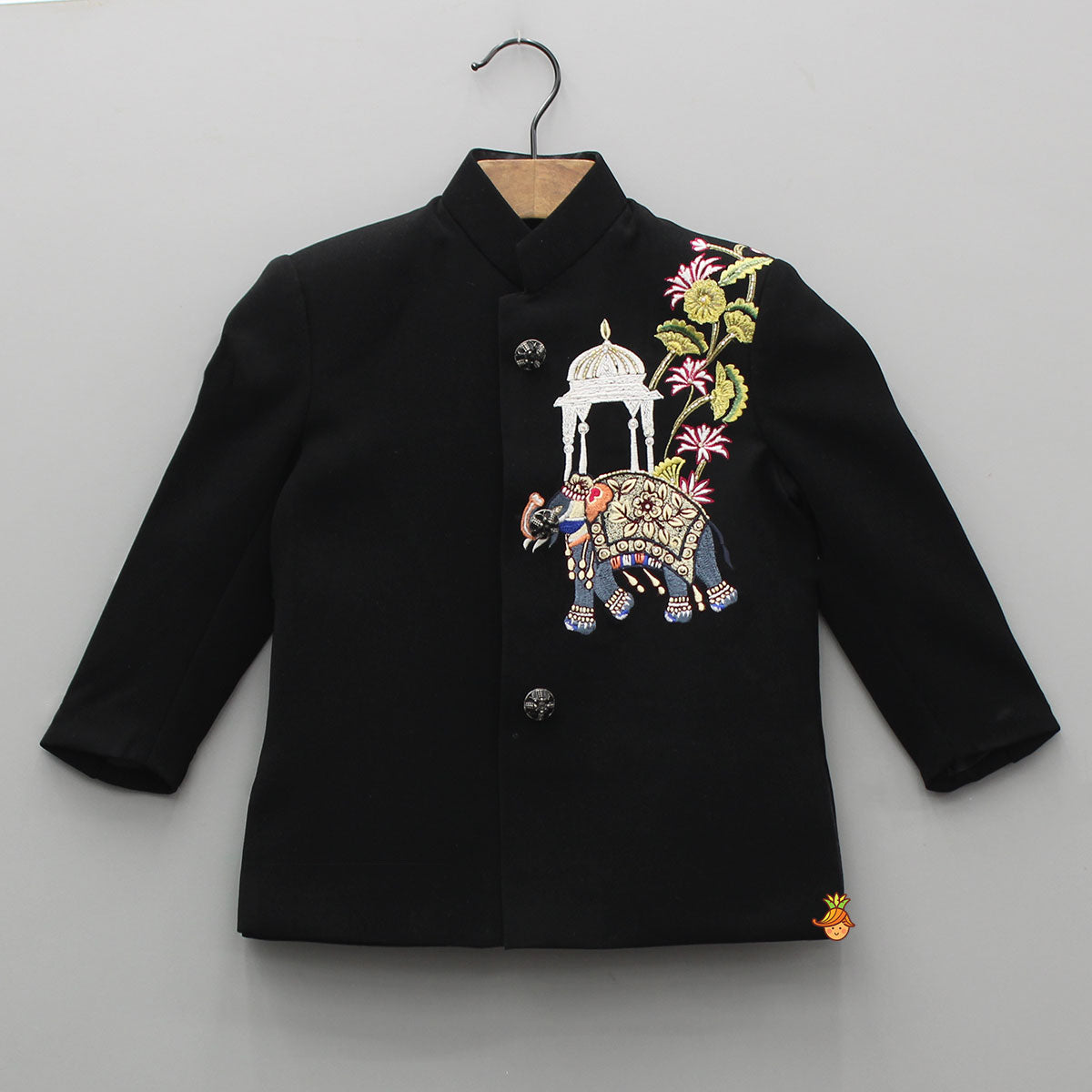 Black Ethnic Embroidered Sherwani With Pyjama