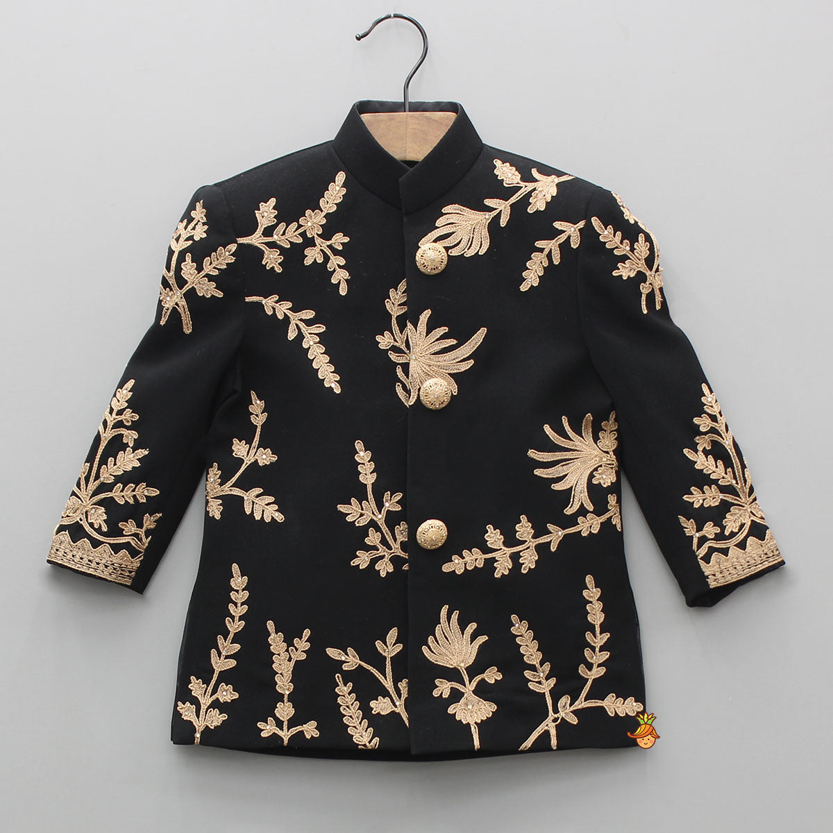 Black Embroidered Sherwani With Pyjama
