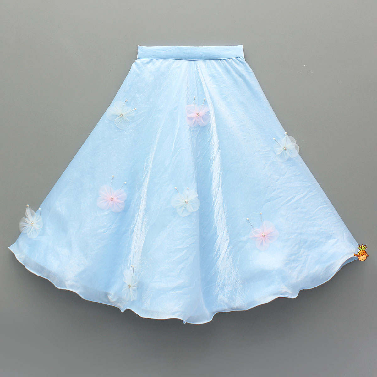 Cute Butterfly Embroidered Blue Top With Embellished Lehenga And Hairband