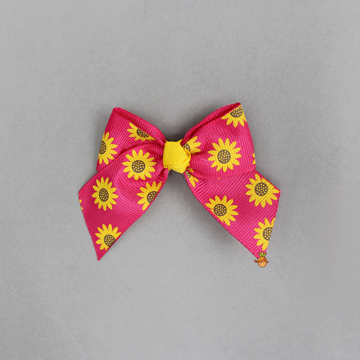 Set Of Sunflower Printed Pink And Solid Yellow Bow Hair Clips