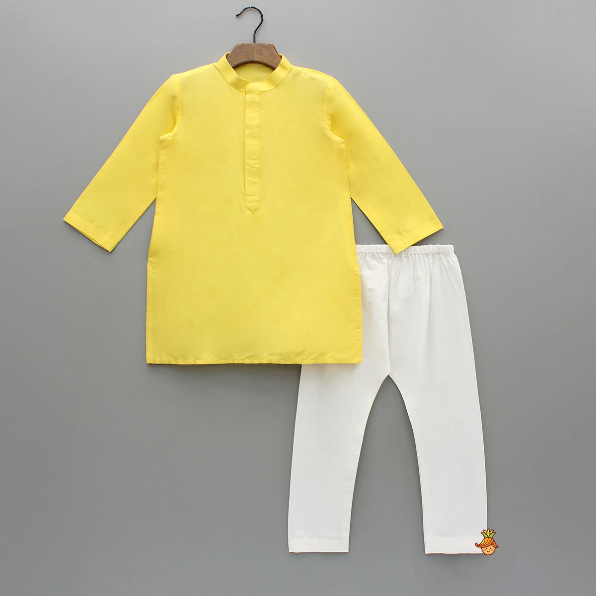 Yellow Kurta With Printed Jacket And Pyjama