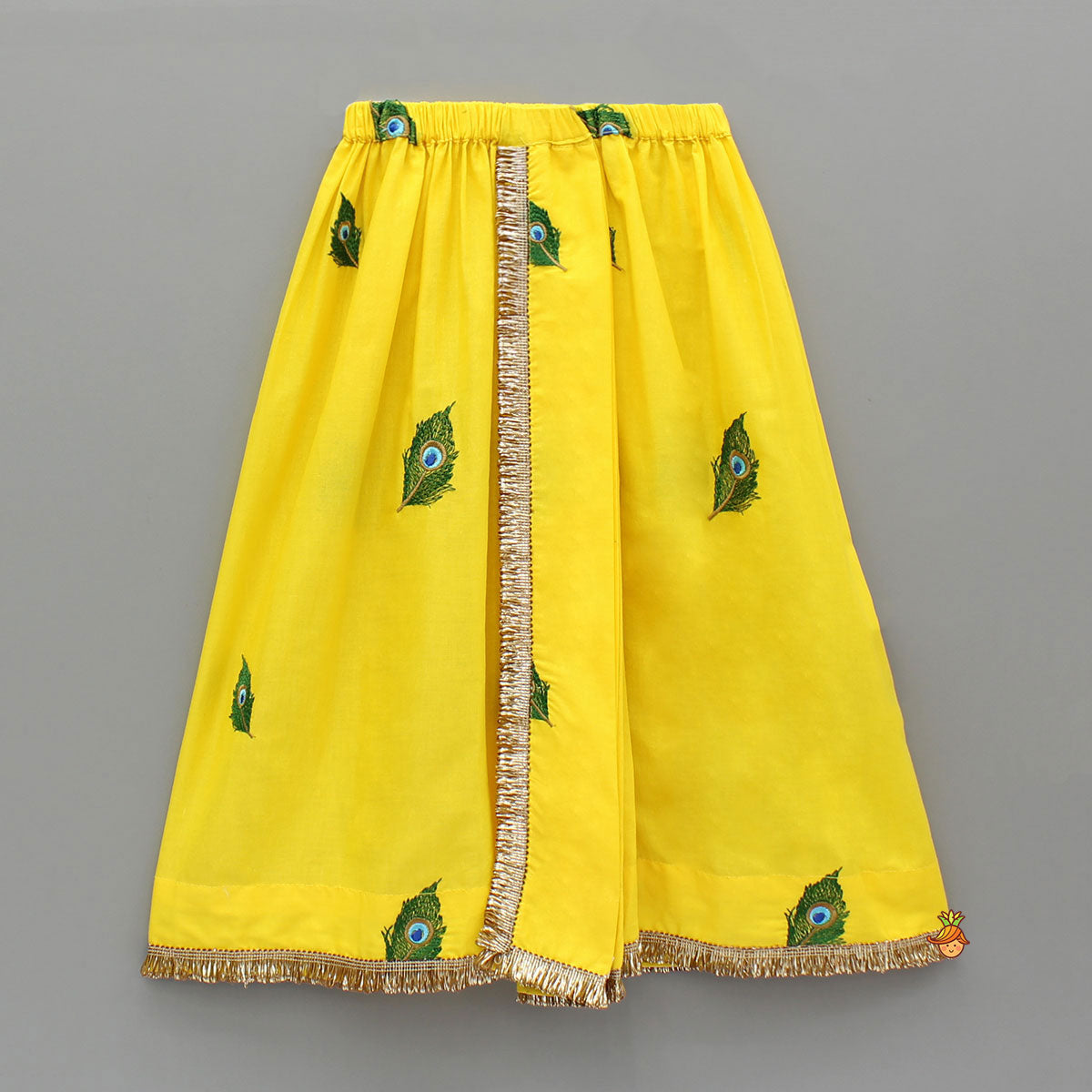 Red Mor Pankh Embroidered Kurta With Yellow Lungi Style Dhoti