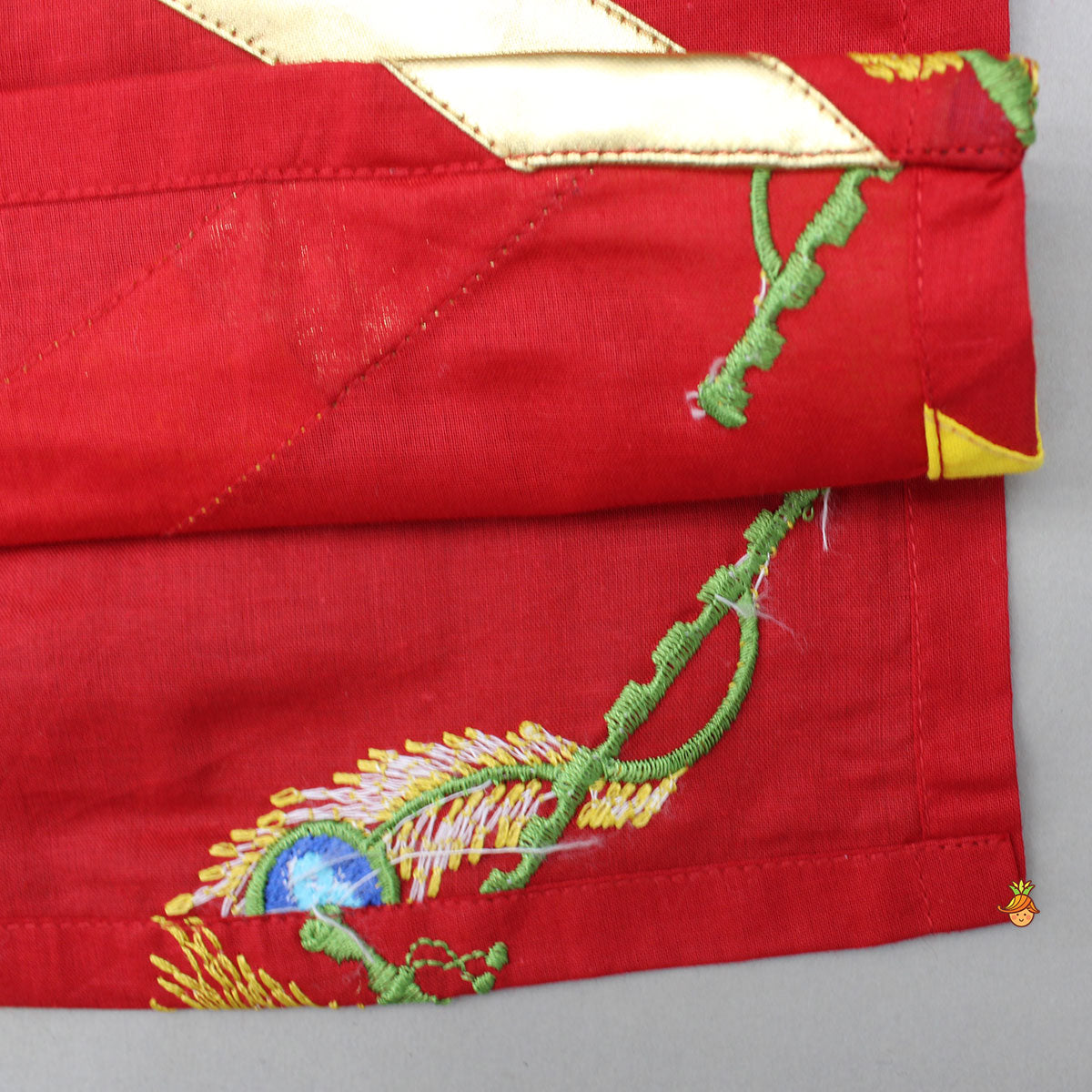 Red Mor Pankh Embroidered Kurta With Yellow Lungi Style Dhoti