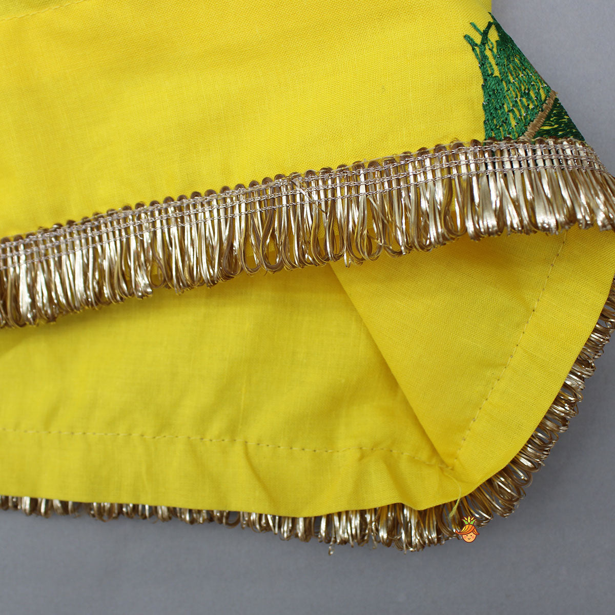 Red Mor Pankh Embroidered Kurta With Yellow Lungi Style Dhoti