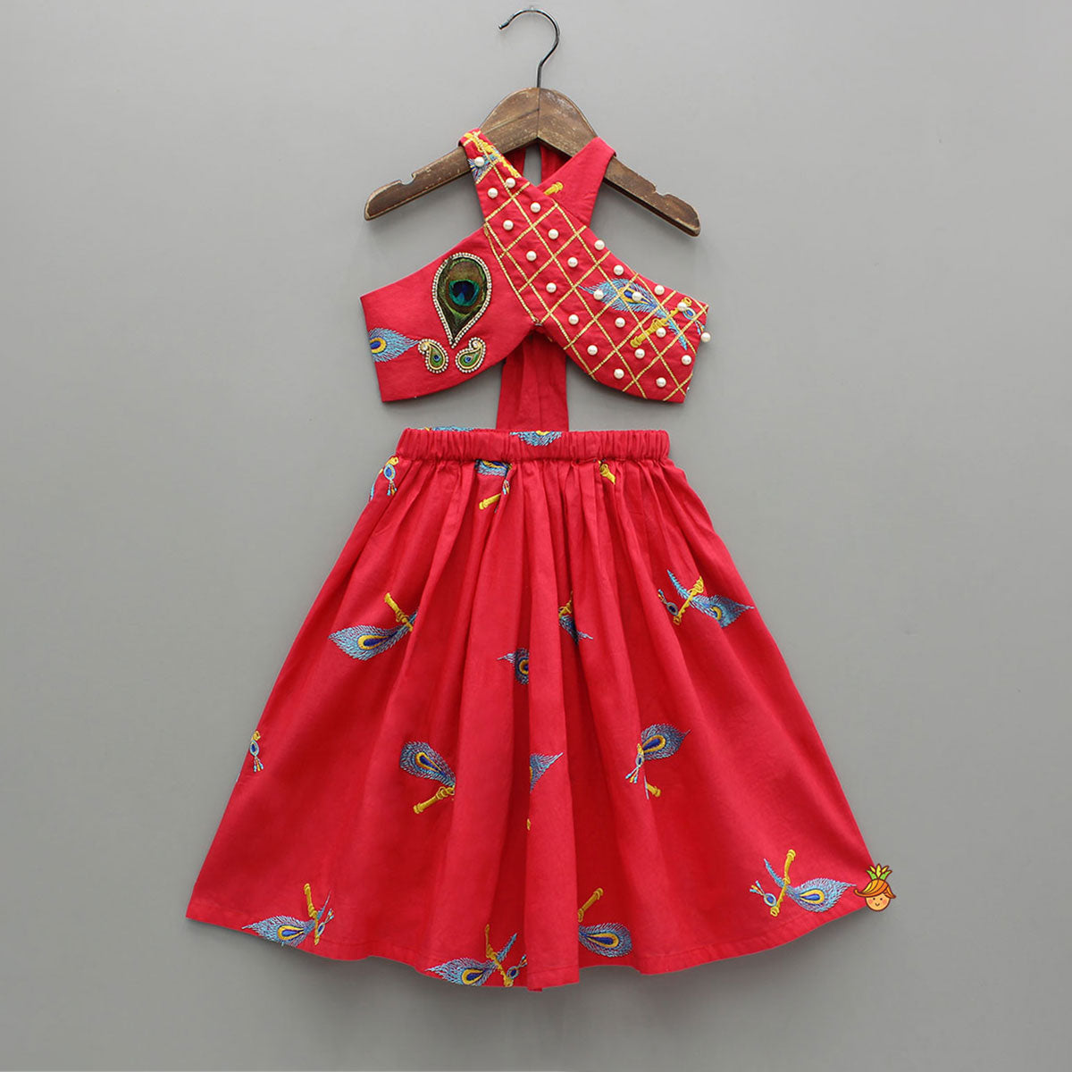 Mor Pankh Embroidered Red Stylish Top And Lehenga