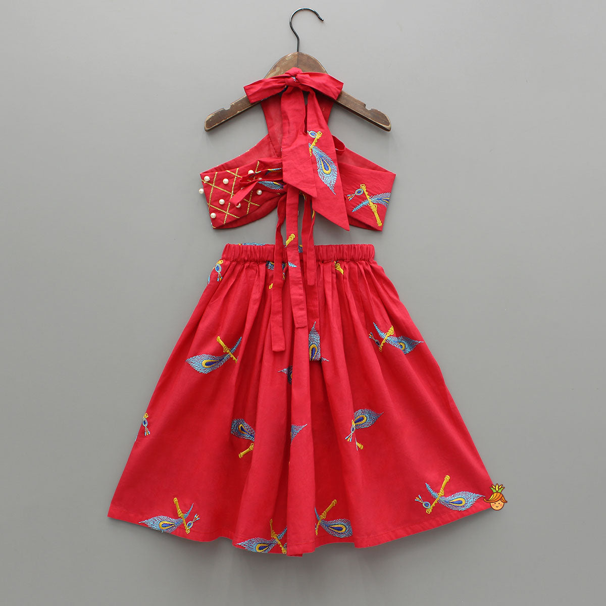 Mor Pankh Embroidered Red Stylish Top And Lehenga