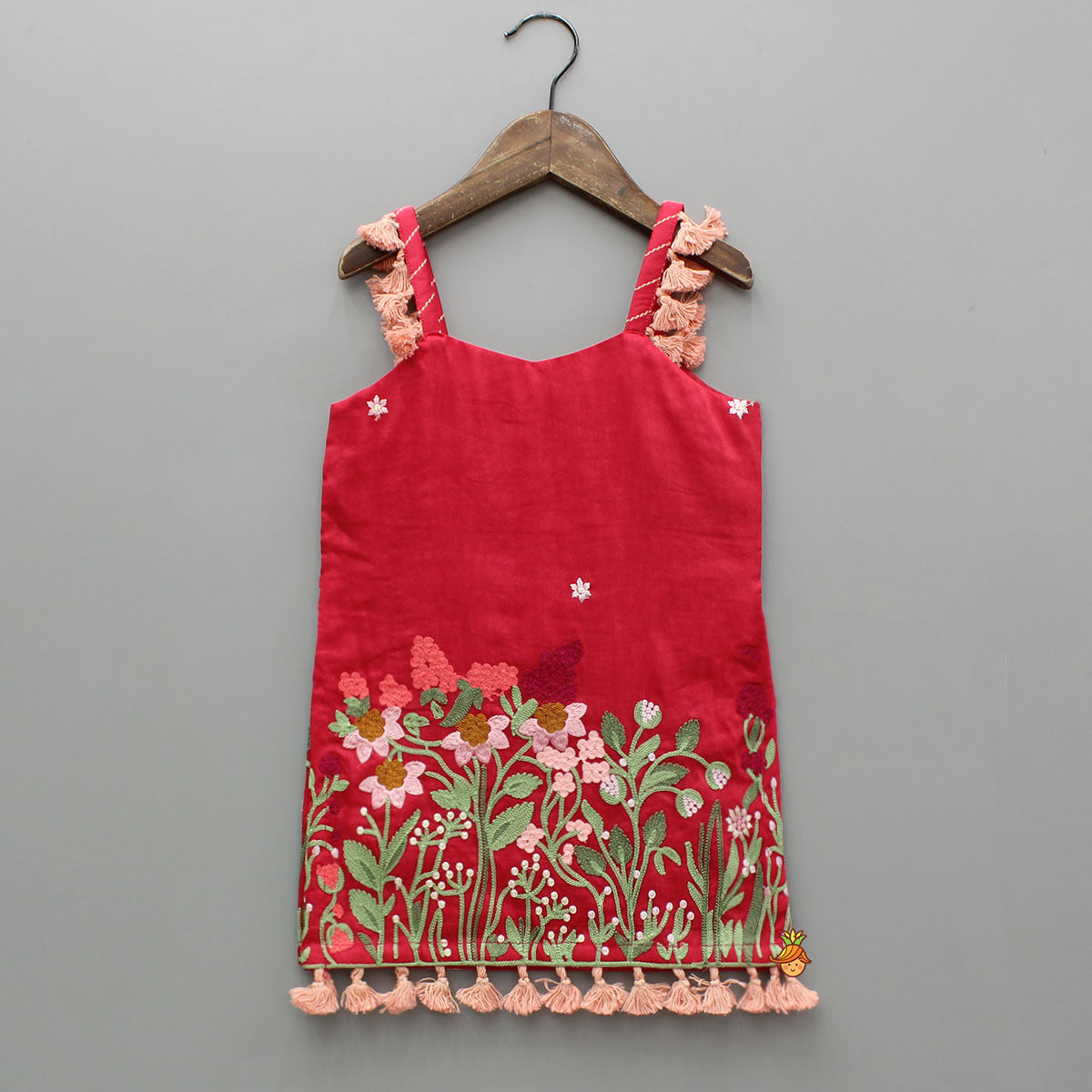 Red Sleeveless Floral Embroidered Kurti With Palazzo And Dupatta