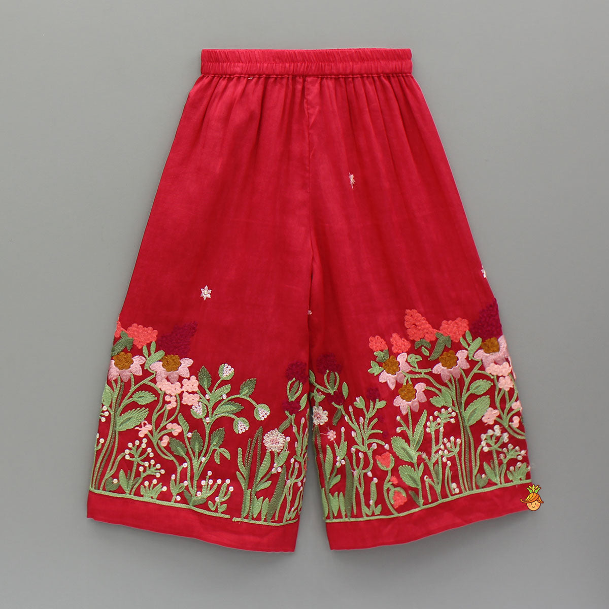 Red Sleeveless Floral Embroidered Kurti With Palazzo And Dupatta