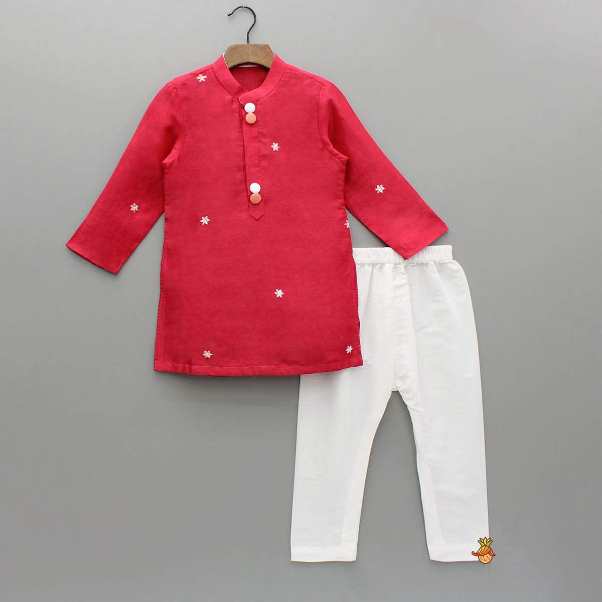 Red Kurta With Front Open Floral Embroidered Jacket And Pyjama