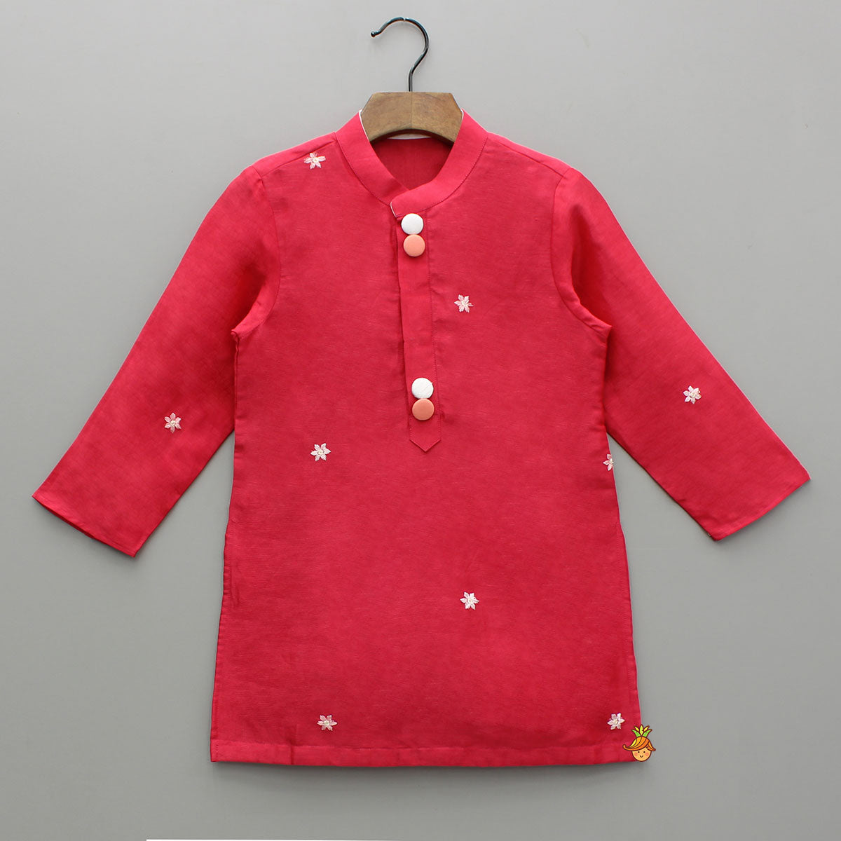 Red Kurta With Front Open Floral Embroidered Jacket And Pyjama