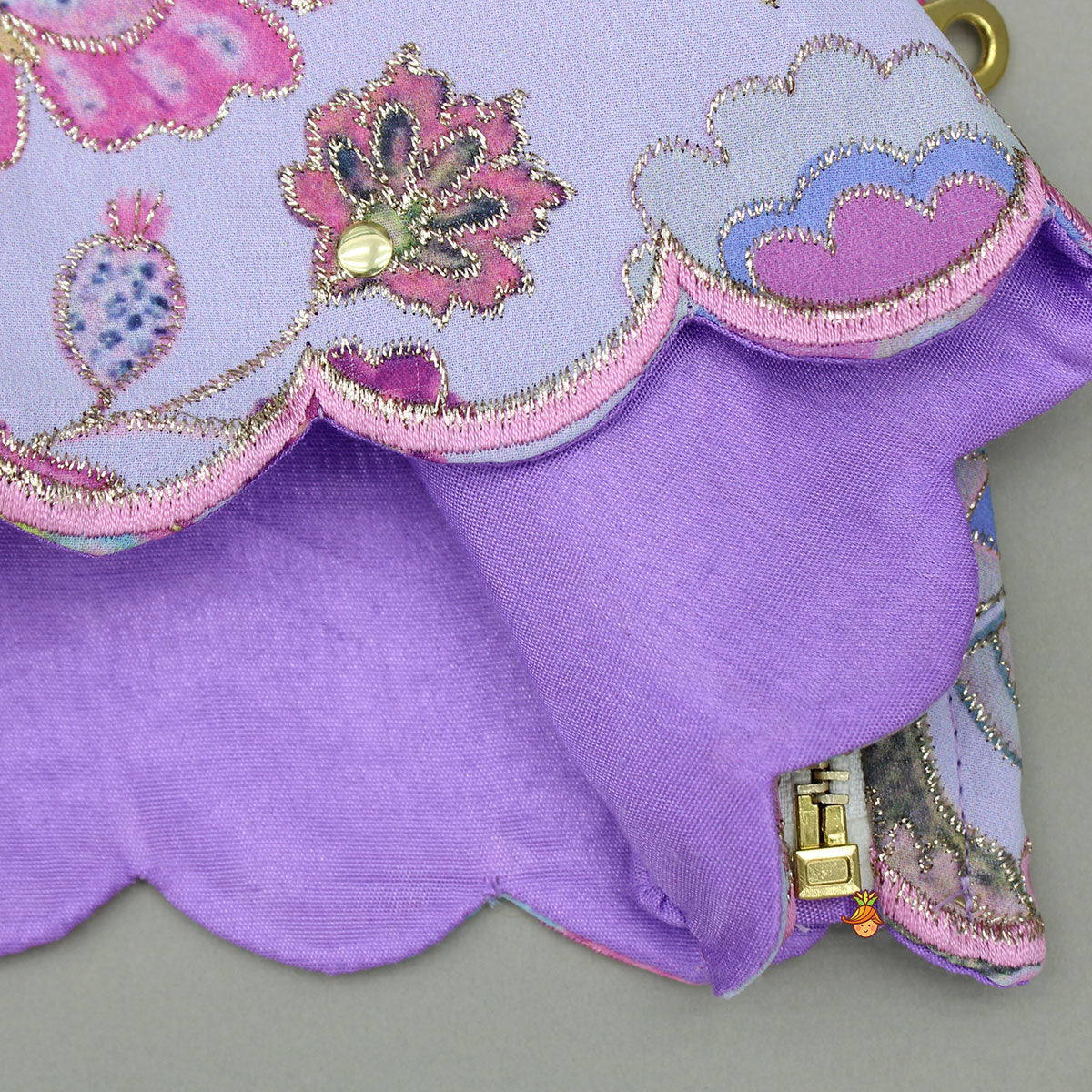 Gorgeous Multicolour Printed One Shoulder Scalloped Top With Flared Sharara And Drape Attached Dupatta