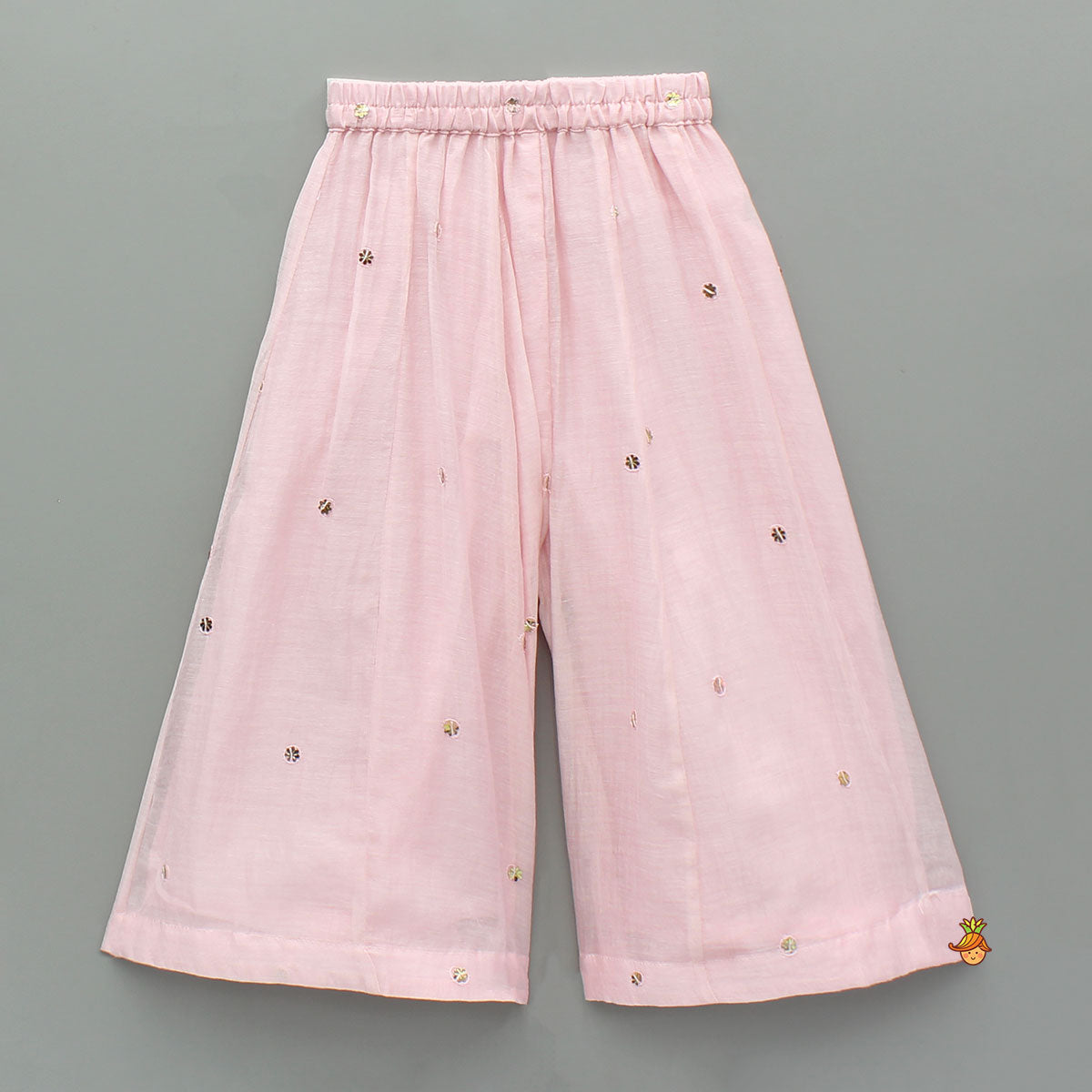 Pink One Shoulder Embroidered Kurti With Palazzo And Attached Dupatta