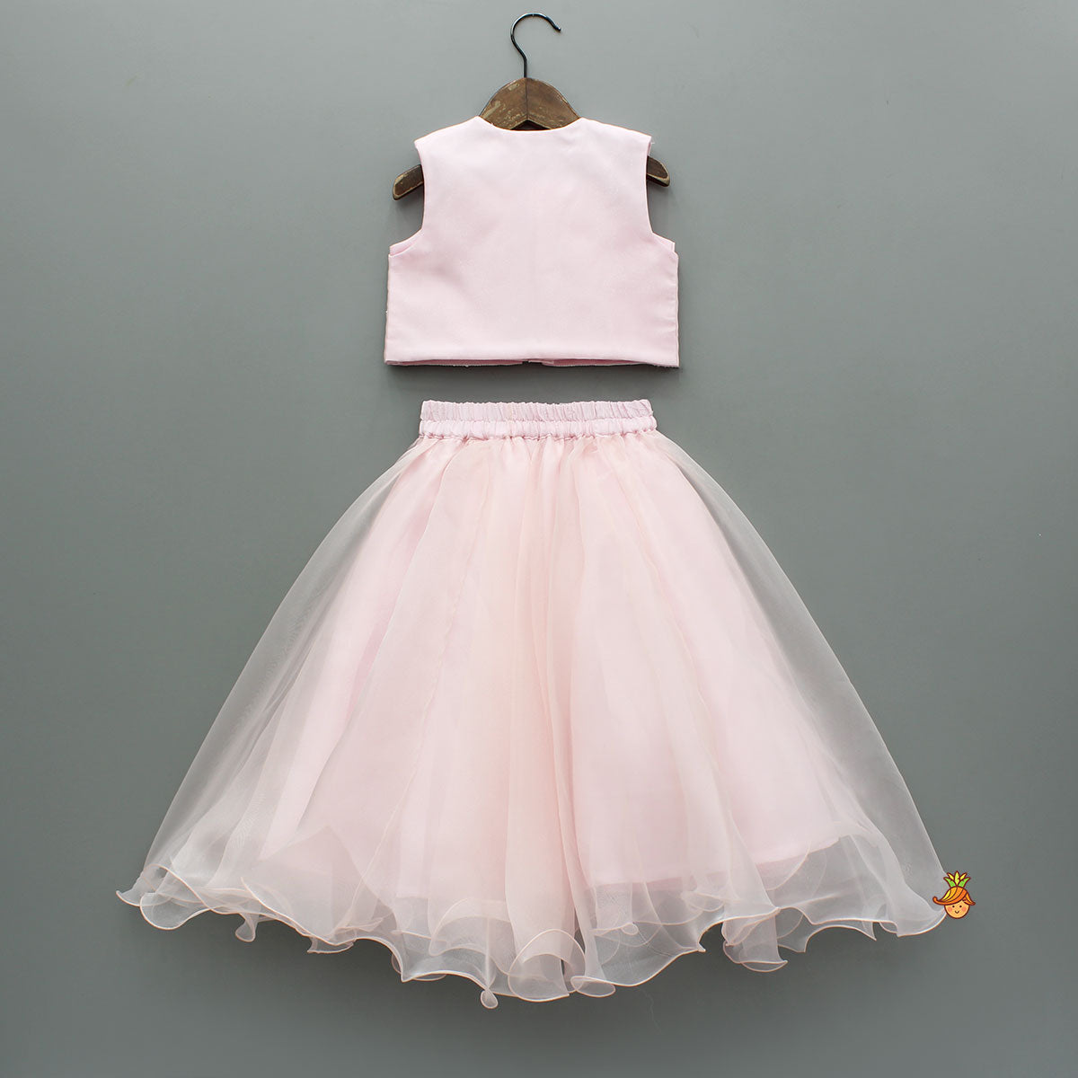 Pretty Pink Strappy Top With Floral Hand Embroidered Jacket And Flared Lehenga