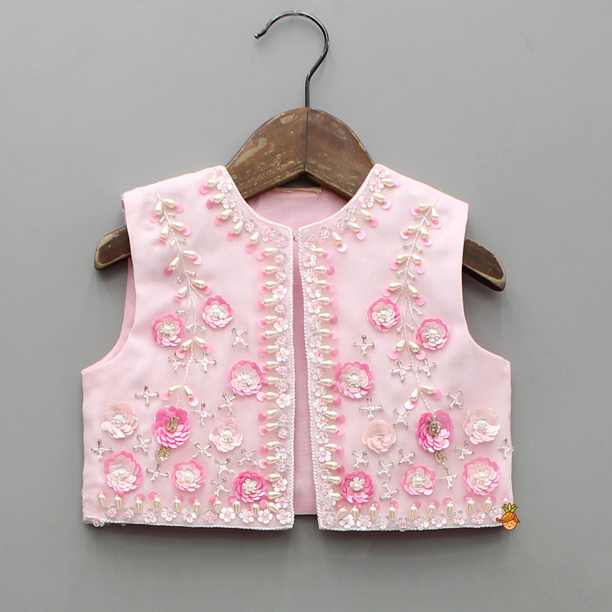 Pretty Pink Strappy Top With Floral Hand Embroidered Jacket And Flared Lehenga