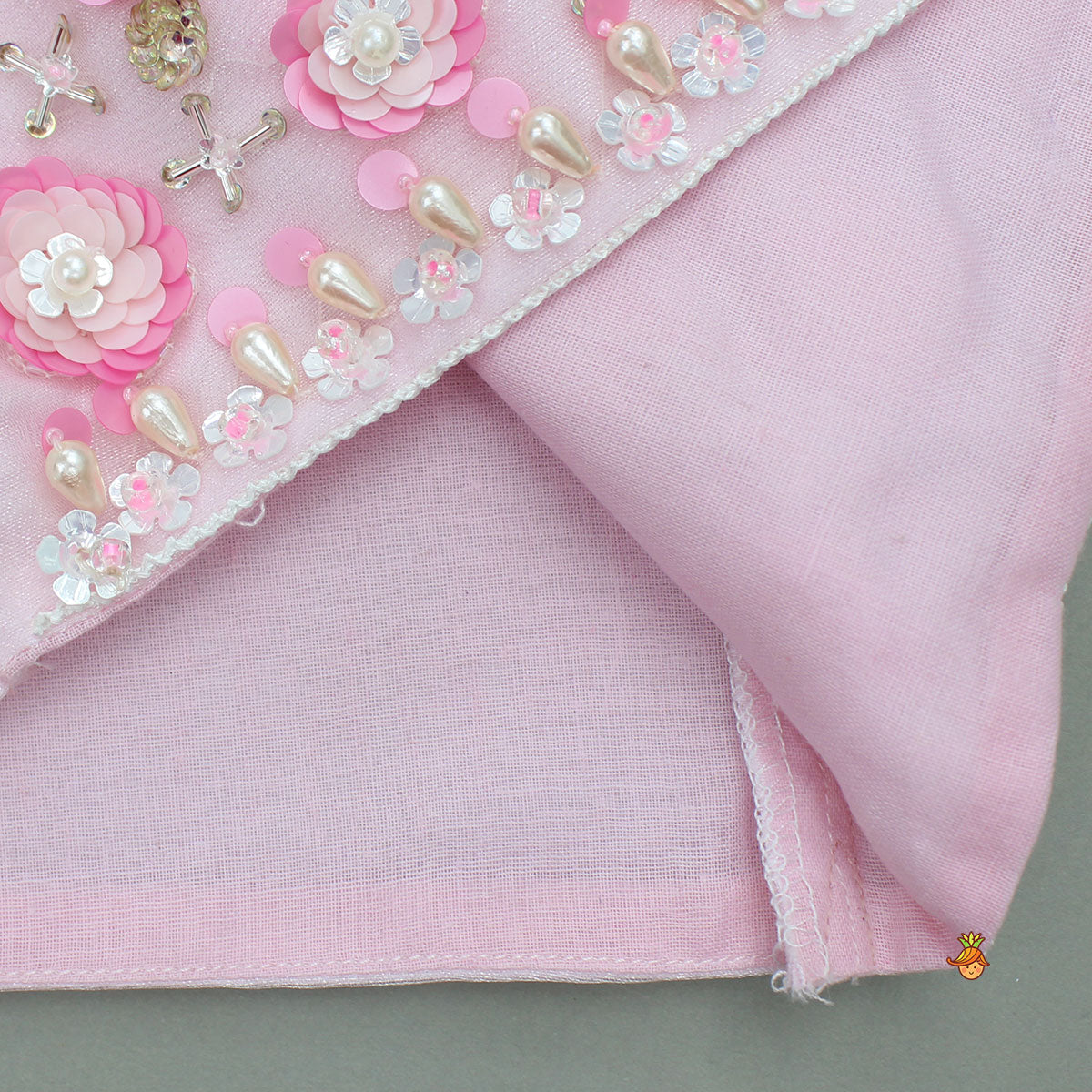 Pretty Pink Strappy Top With Floral Hand Embroidered Jacket And Flared Lehenga