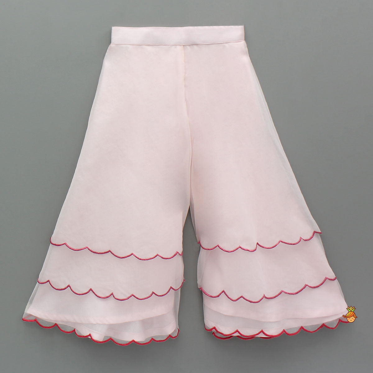 Flowers Adorned White Floral Embroidered Top With Pink Palazzo