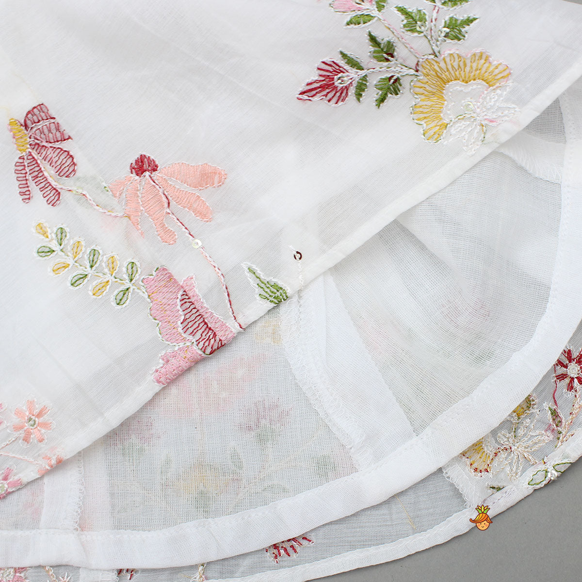 Flowers Adorned White Floral Embroidered Top With Pink Palazzo