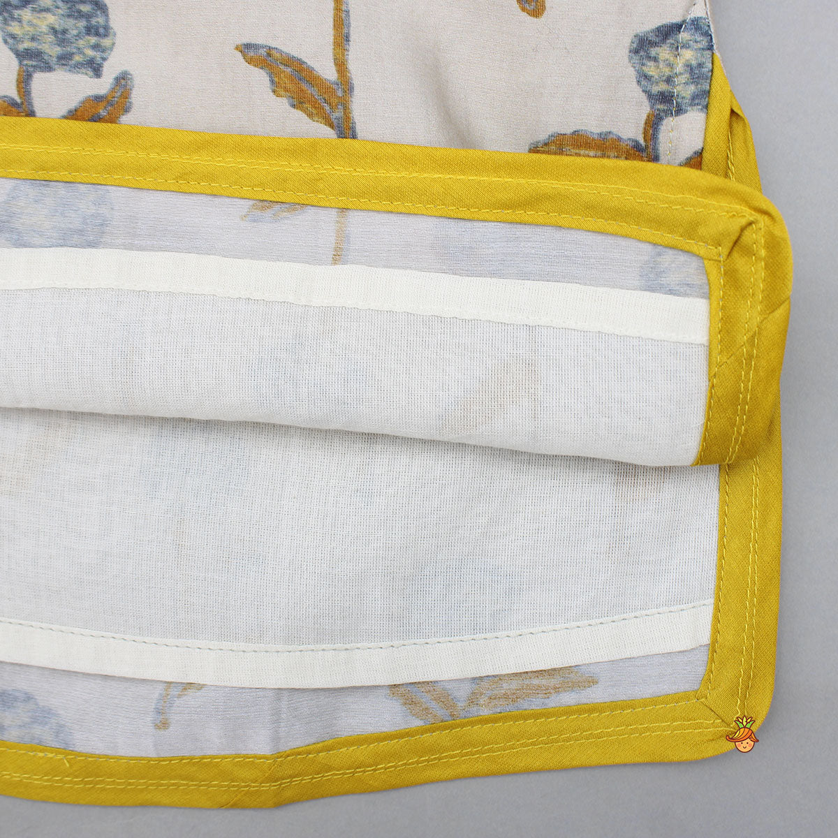 Yellow Detailed Floral Printed Chanderi Kurta With Pyjama