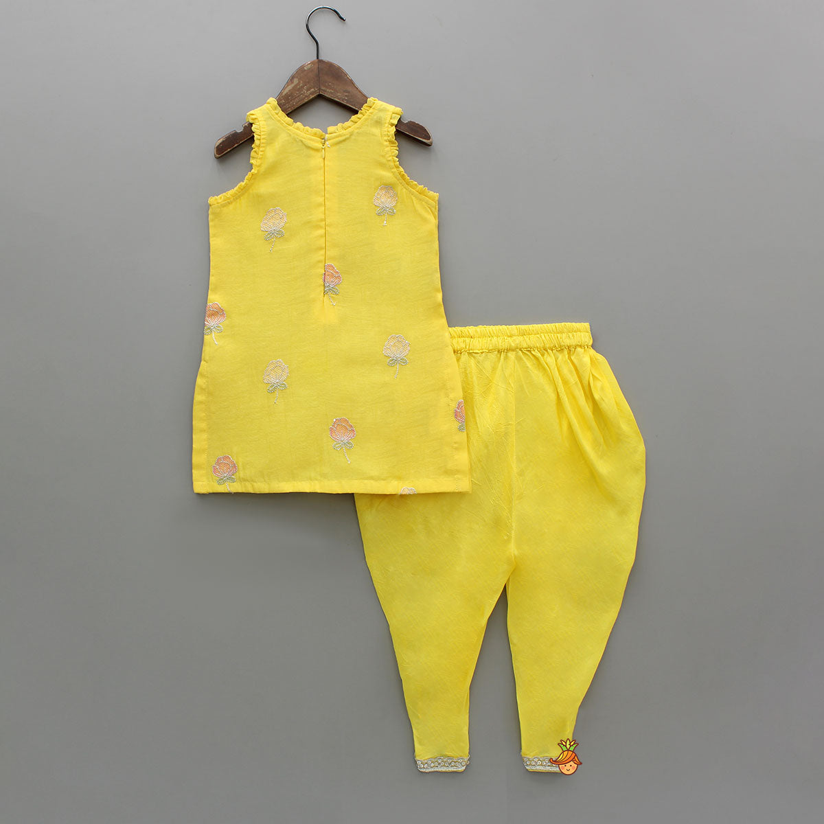 Yellow Sequin Embroidered Sleeveless Kurti With Dhoti And Dupatta