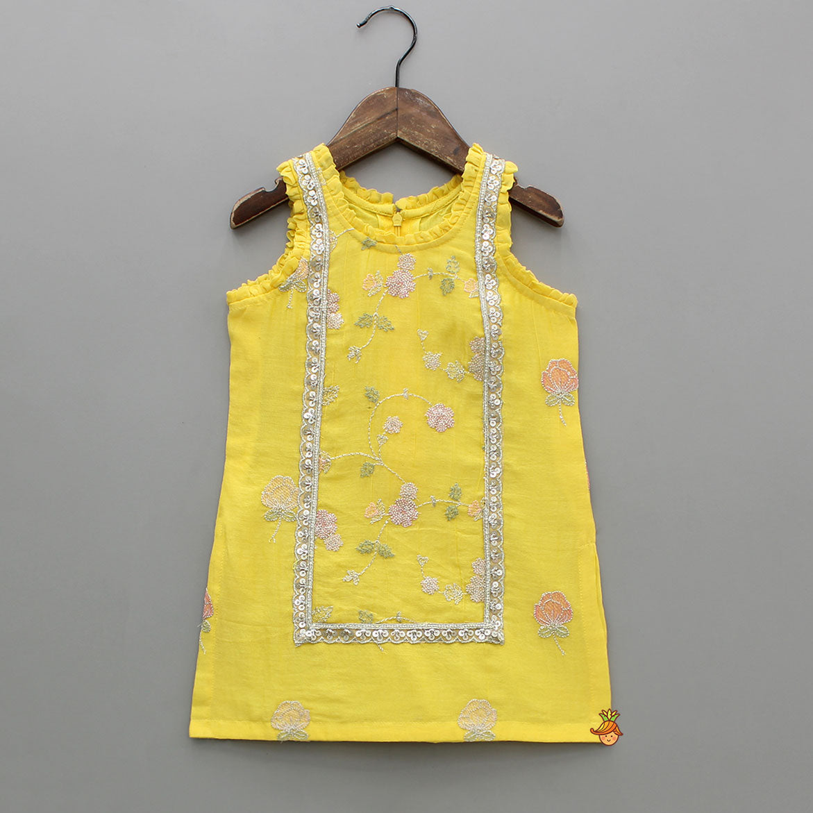 Yellow Sequin Embroidered Sleeveless Kurti With Dhoti And Dupatta
