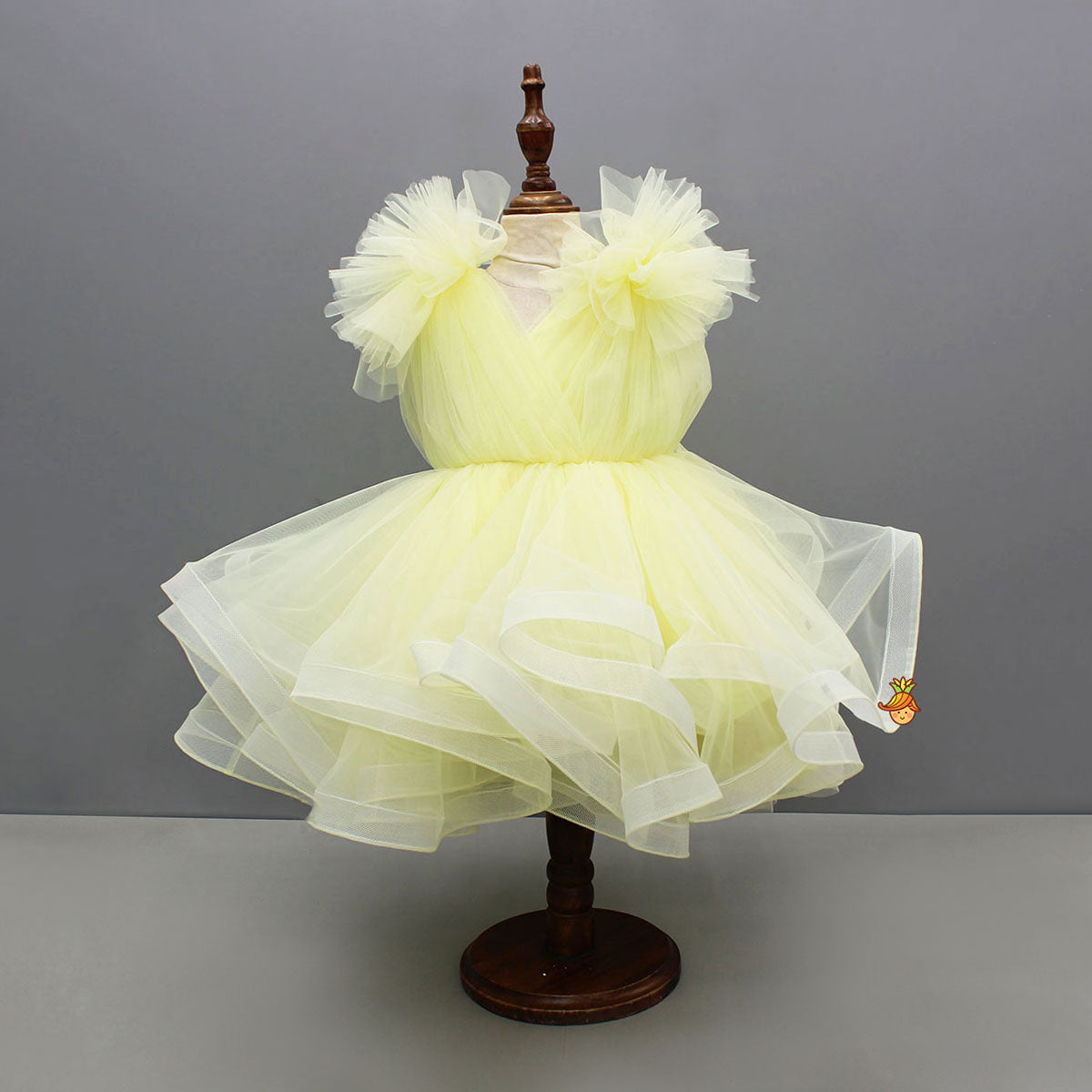 Yellow Ruffled Net Dress With Stylish Sleeves
