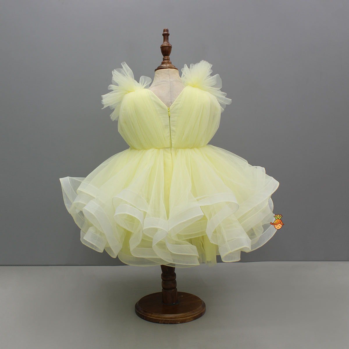 Yellow Ruffled Net Dress With Stylish Sleeves