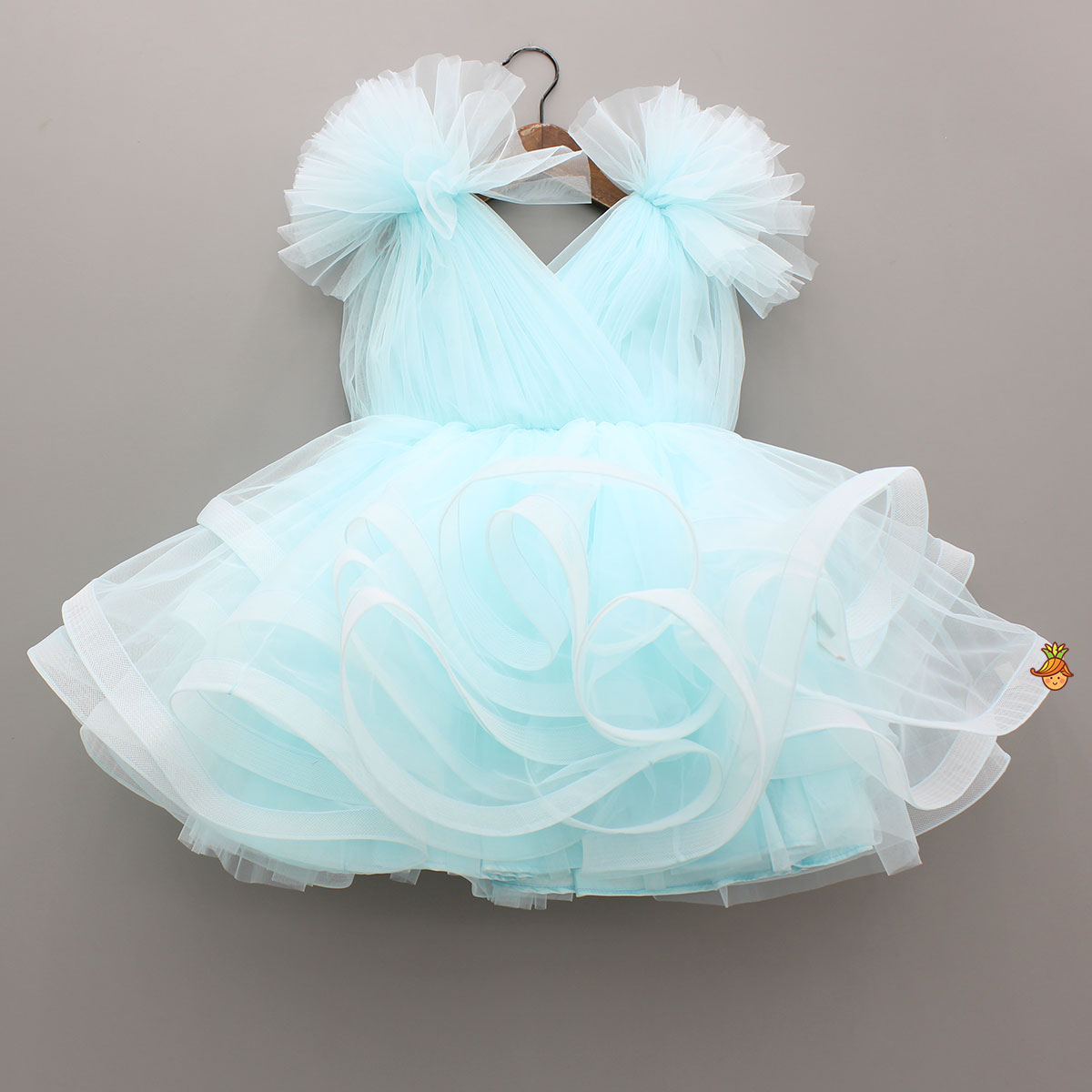 Blue Ruffled Net Dress With Stylish Sleeves