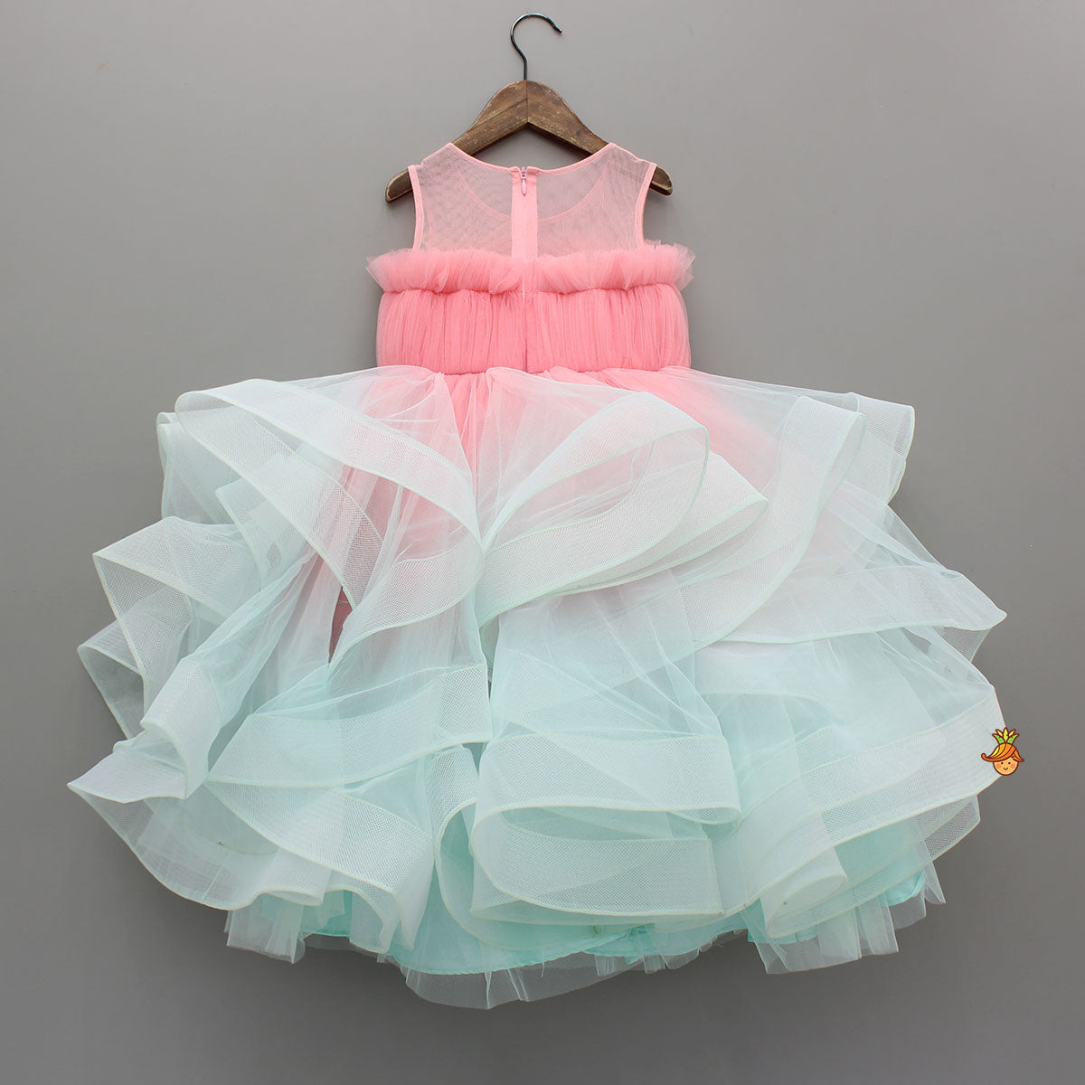 Beautiful Ombre Ruffled Gown With Butterfly Embellishments