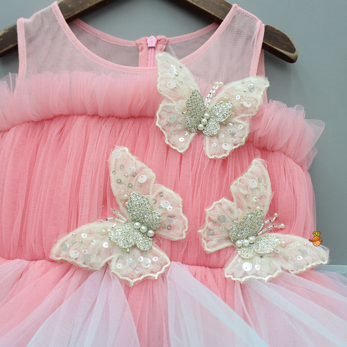 Beautiful Ombre Ruffled Gown With Butterfly Embellishments