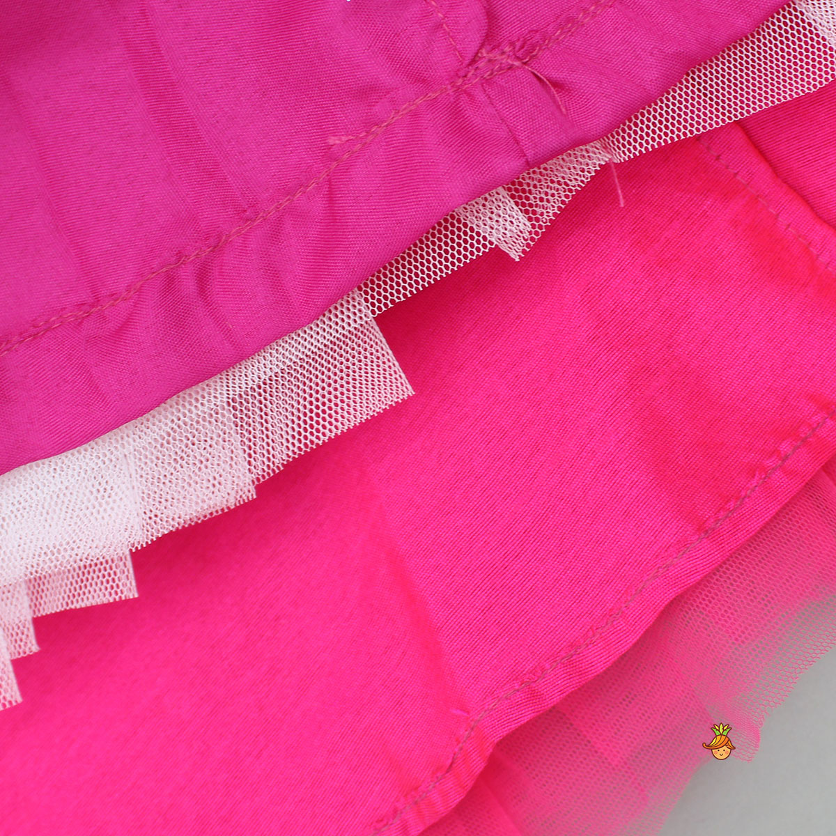 Hot Pink Flower Adorned Dress With Detachable Butterfly Wings
