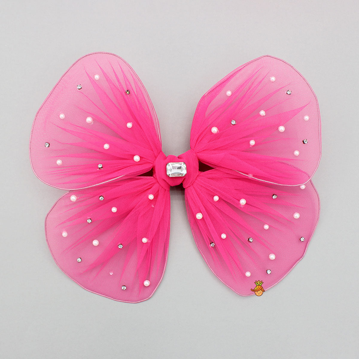 Hot Pink Flower Adorned Dress With Detachable Butterfly Wings