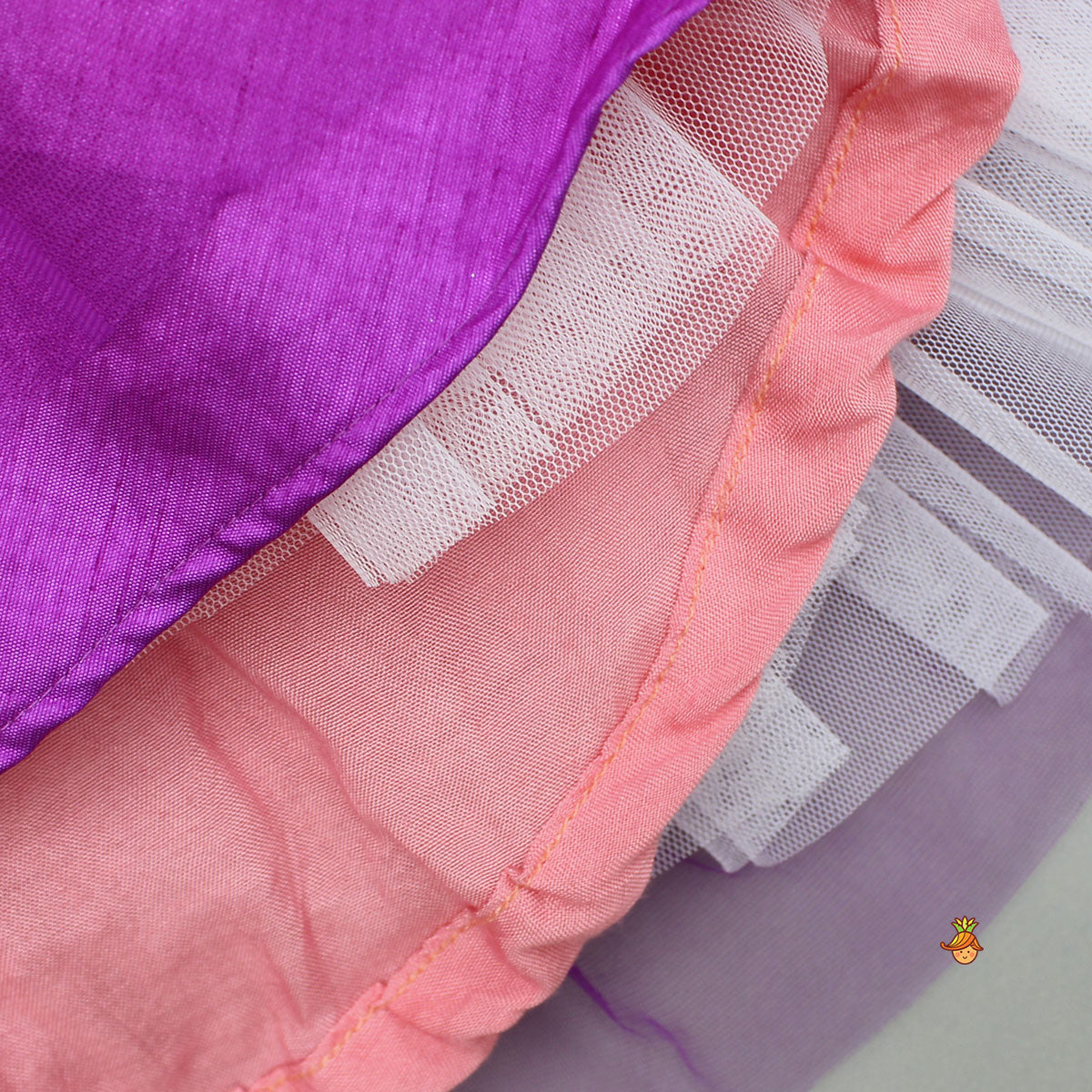 Peach And Purple Ombre Ruffled One Shoulder Gown