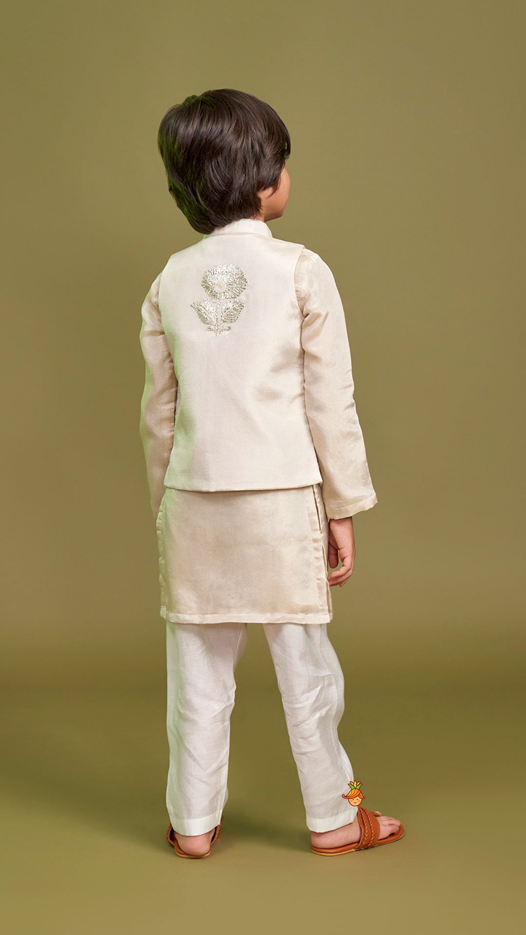 Shimmery Ivory Kurta With Front Open Gota Embroidered Jacket And Pyjama