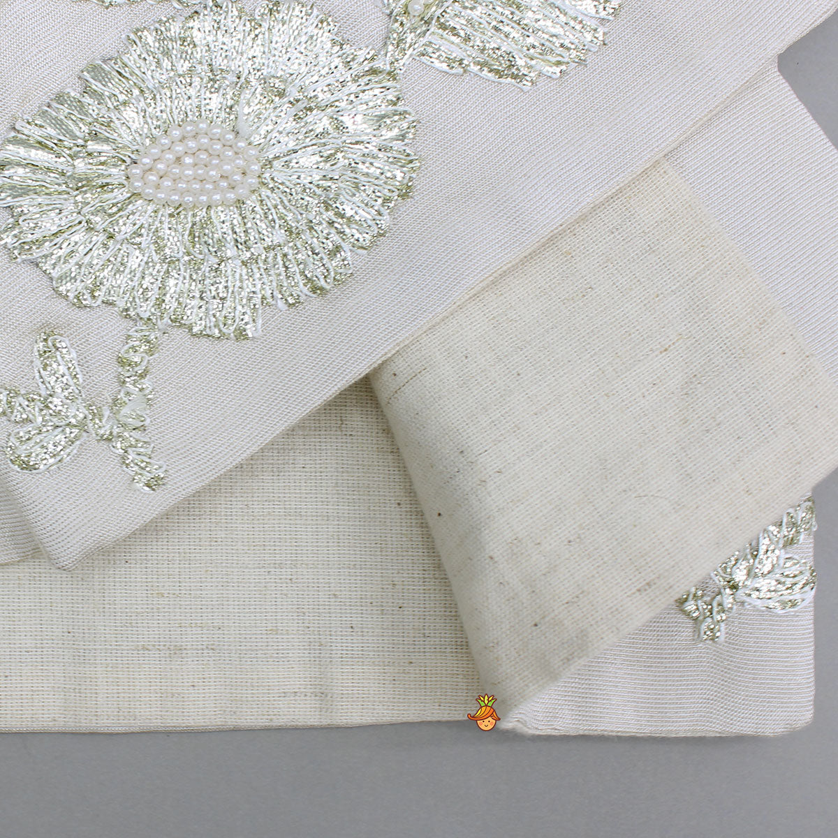 Shimmery Ivory Kurta With Front Open Gota Embroidered Jacket And Pyjama