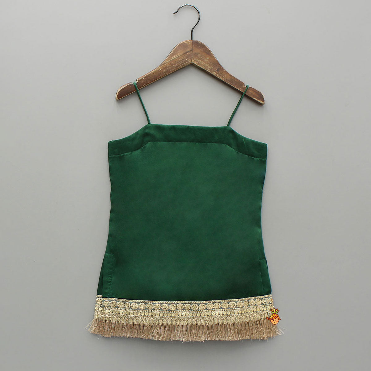 Elegant Green Strappy Lace Detailed Kurti With Tiered Sharara And Dupatta