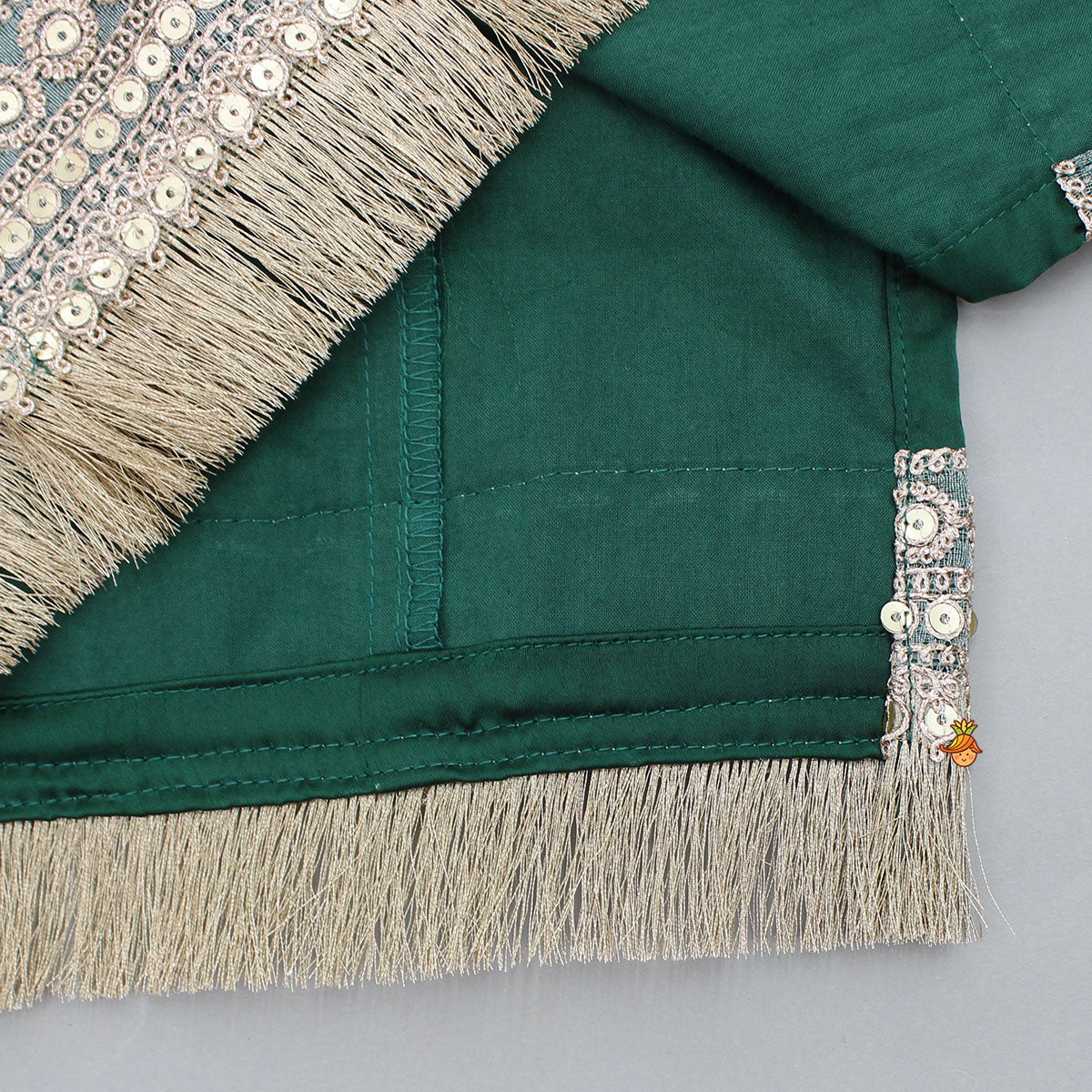 Elegant Green Strappy Lace Detailed Kurti With Tiered Sharara And Dupatta