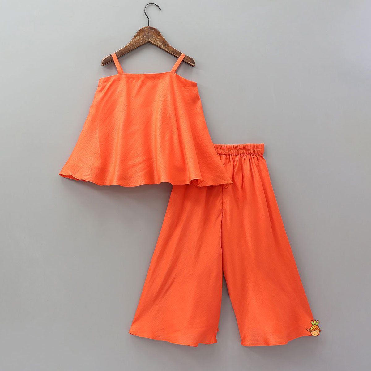 Orange Strappy Kurti With Palazzo And Dupatta